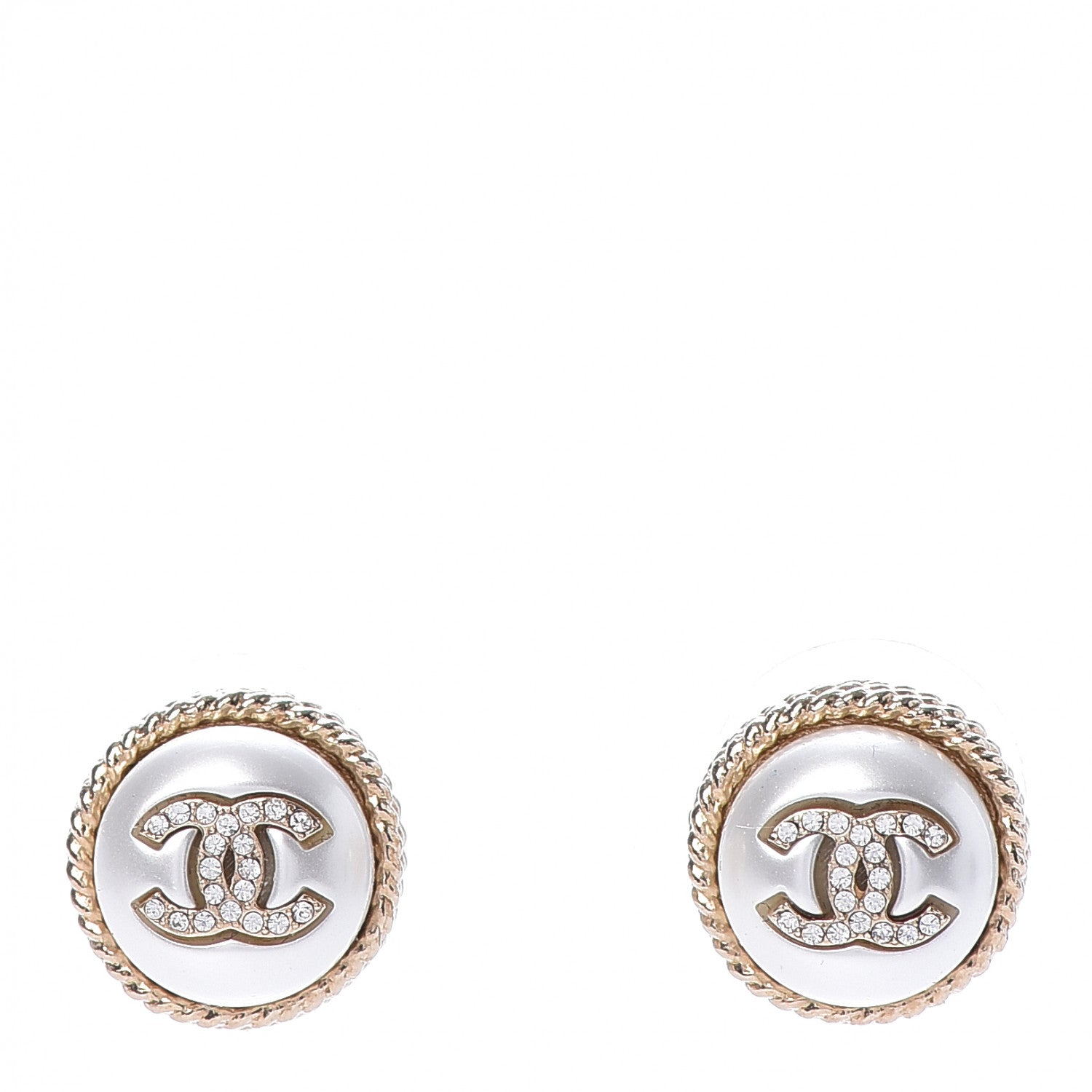 Chanel Pearl Crystal CC Round Earrings Gold 1 of 5