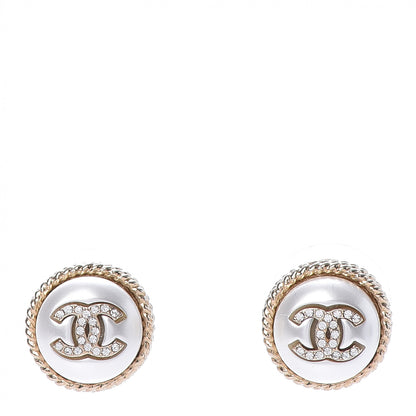 Chanel Pearl Crystal CC Round Earrings Gold 1 of 5
