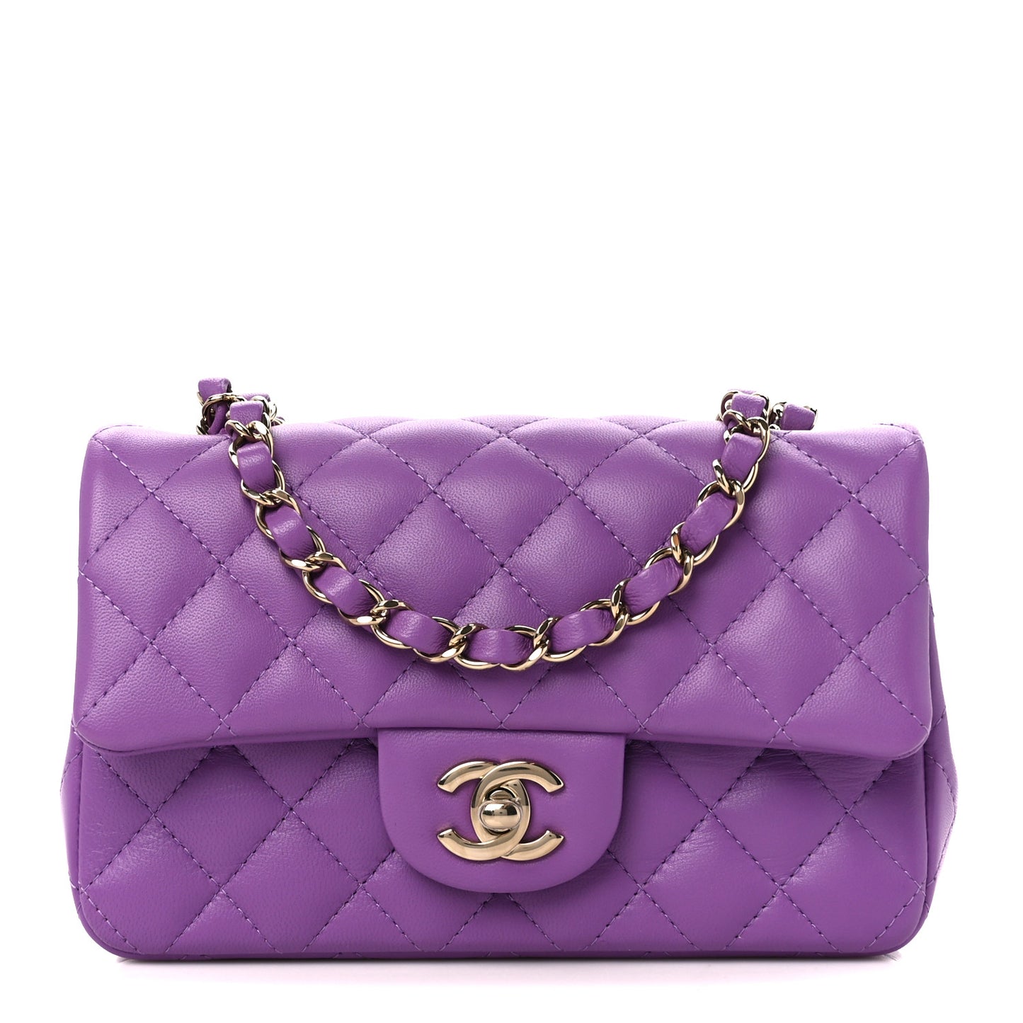 Lambskin Quilted Mini Rectangular Flap Purple