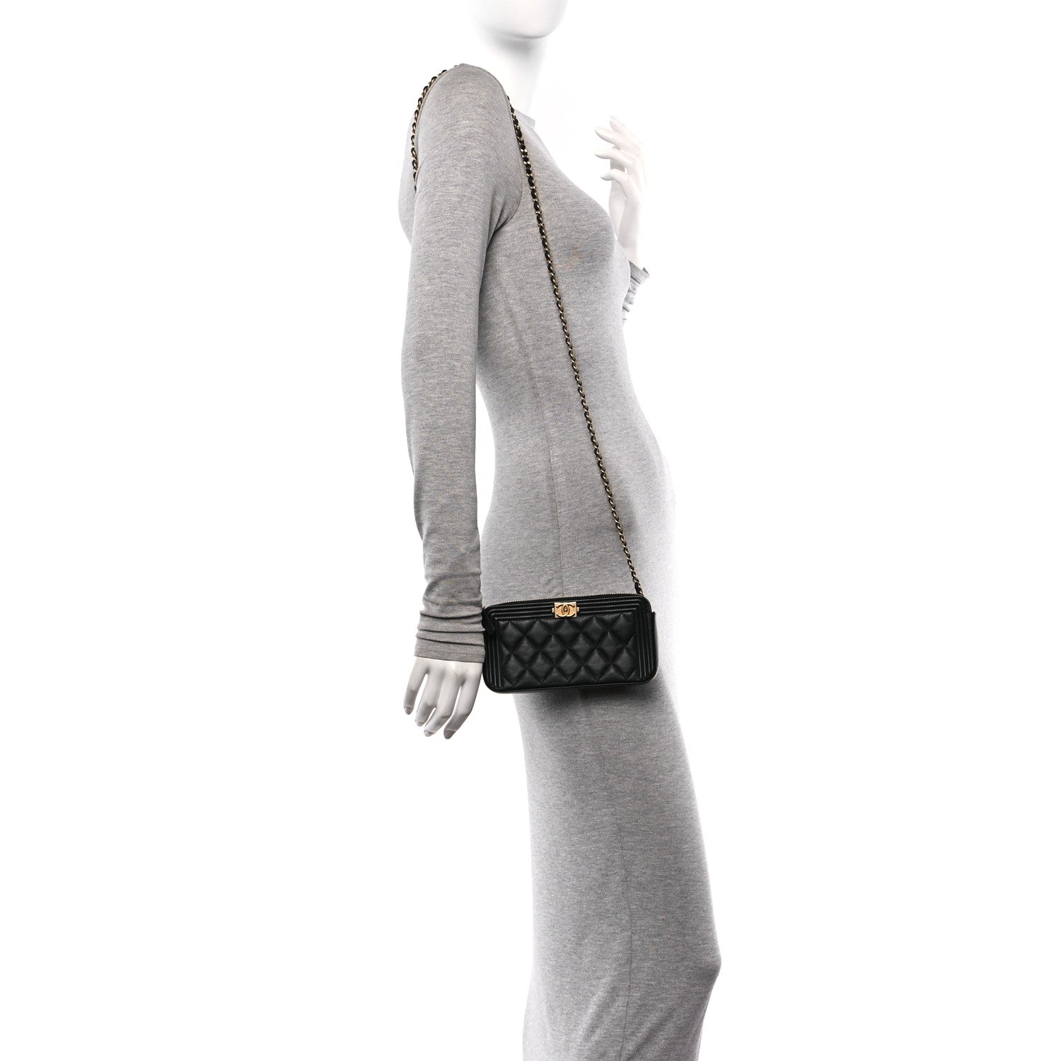 Chanel Lambskin Quilted Small Boy Clutch With Chain Black 2 of 13