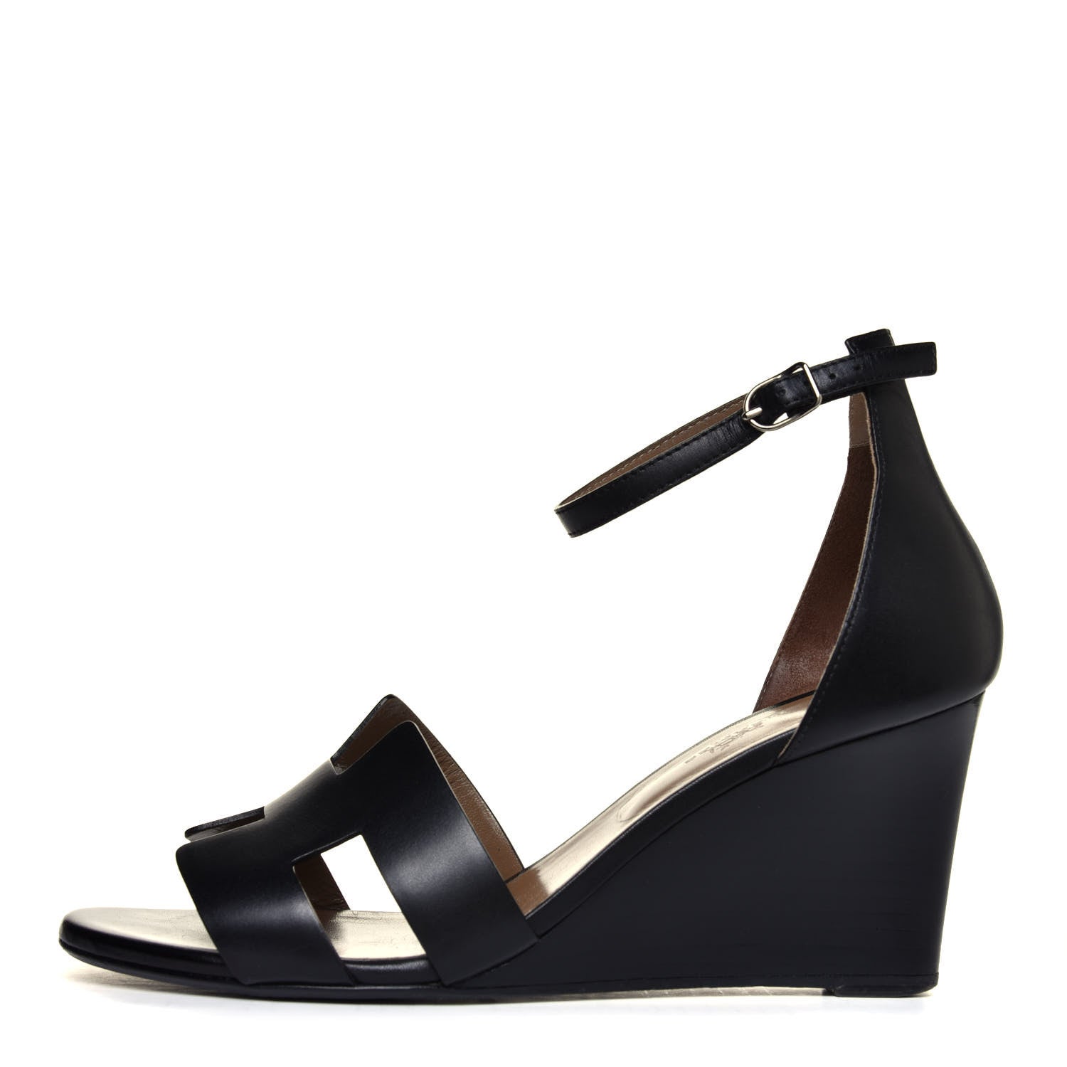 Hermes Calfskin Legend Wedge Sandals 40 Black 1 of 12
