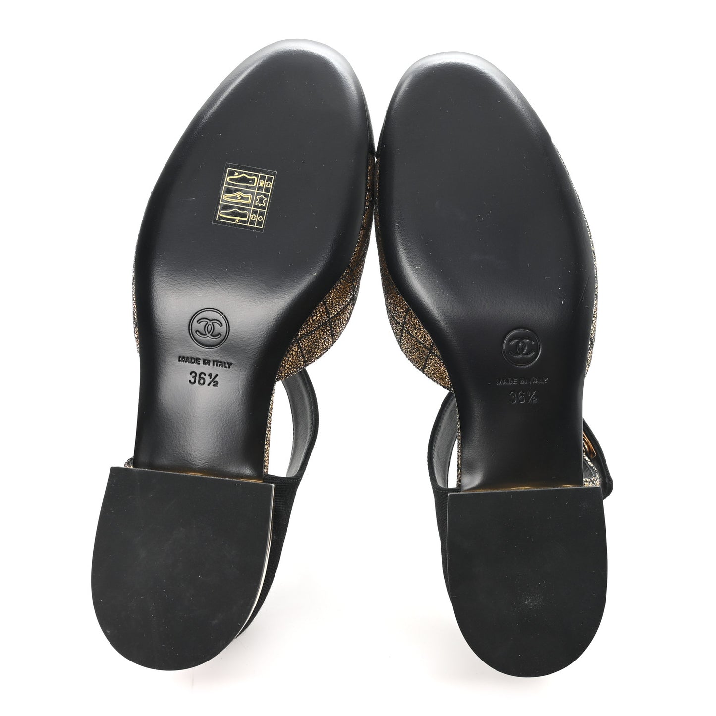 Laminated Suede Kidskin Grosgrain Quilted Cap Toe Ballerina Flats 36.5 Gold Black