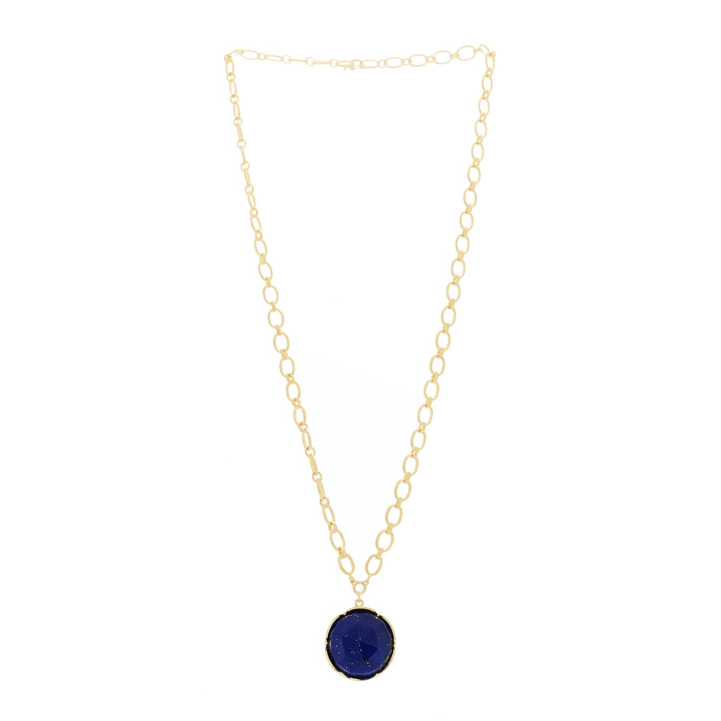 18K Yellow Gold Diamond Lapis Lazuli Oval Link Large Pendant Necklace