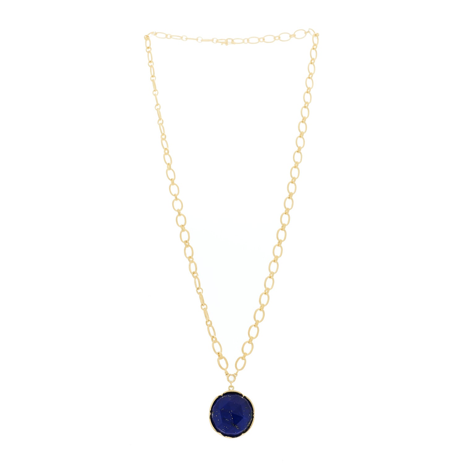 Irene Neuwirth 18K Yellow Gold Diamond Lapis Lazuli Oval Link Large Pendant Necklace 3 of 6