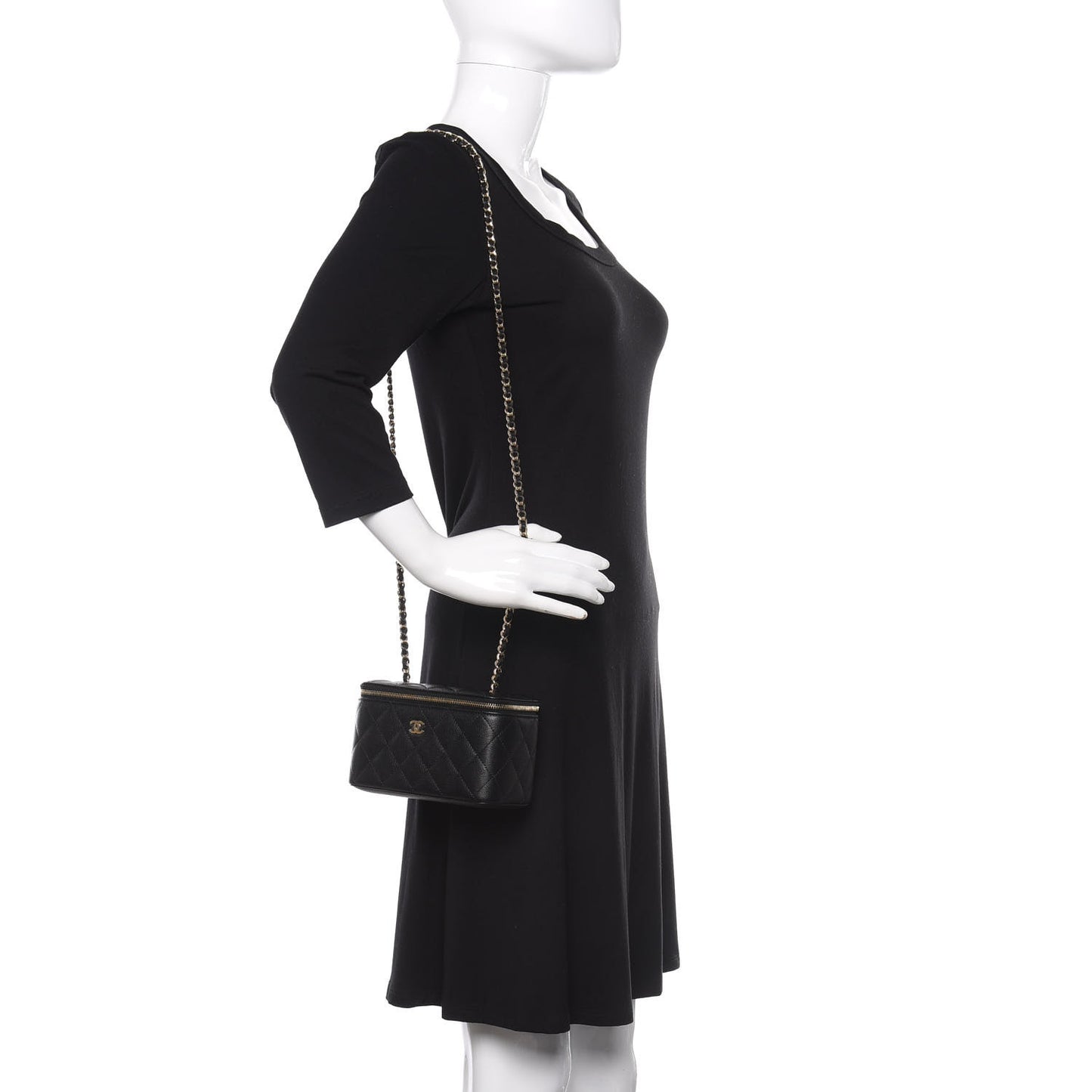 Caviar Quilted Small Vanity Case With Chain Black