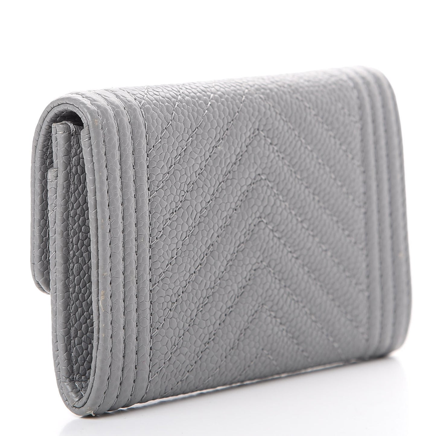 Caviar Chevron Quilted Boy Flap Card Holder Grey