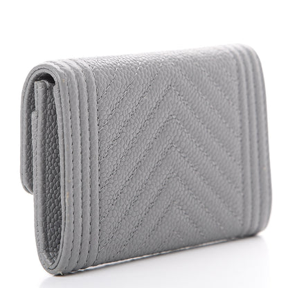 Chanel Caviar Chevron Quilted Boy Flap Card Holder Grey 2 of 13