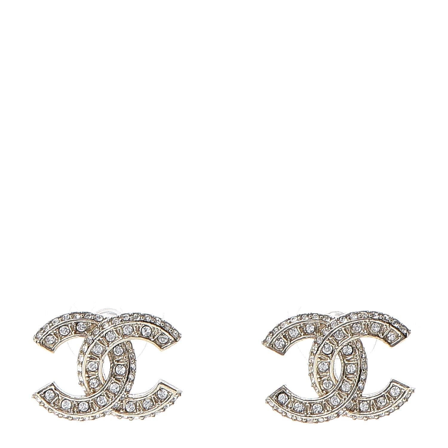 Chanel Crystal Timeless CC Earrings Light Gold 1 of 5