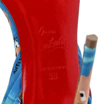 Christian Louboutin Crepe Satin Greekaba Du Desert 100 Sandal 39 Blue Multicolor 6 of 8