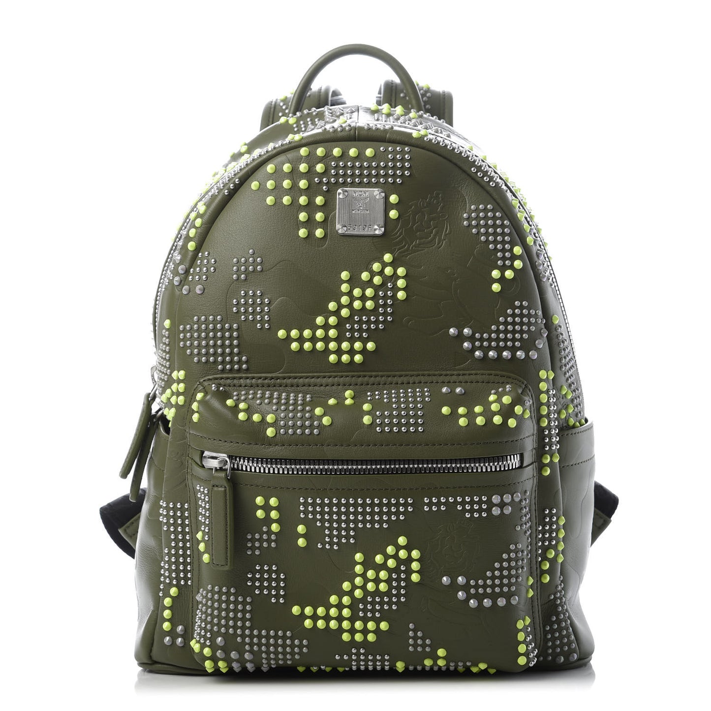 Smooth Calfskin Studded Small Lion Camo Stark Backpack Winter Moss