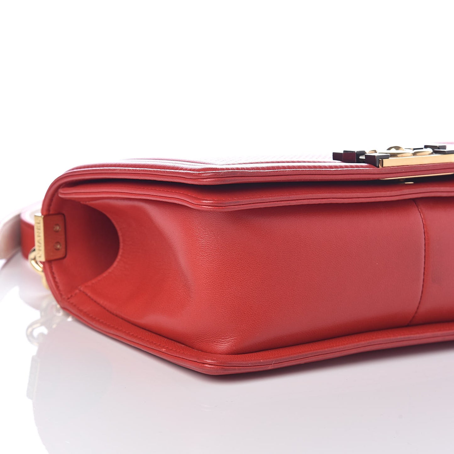 Lambskin Embossed Medium Boy Cube Flap Red