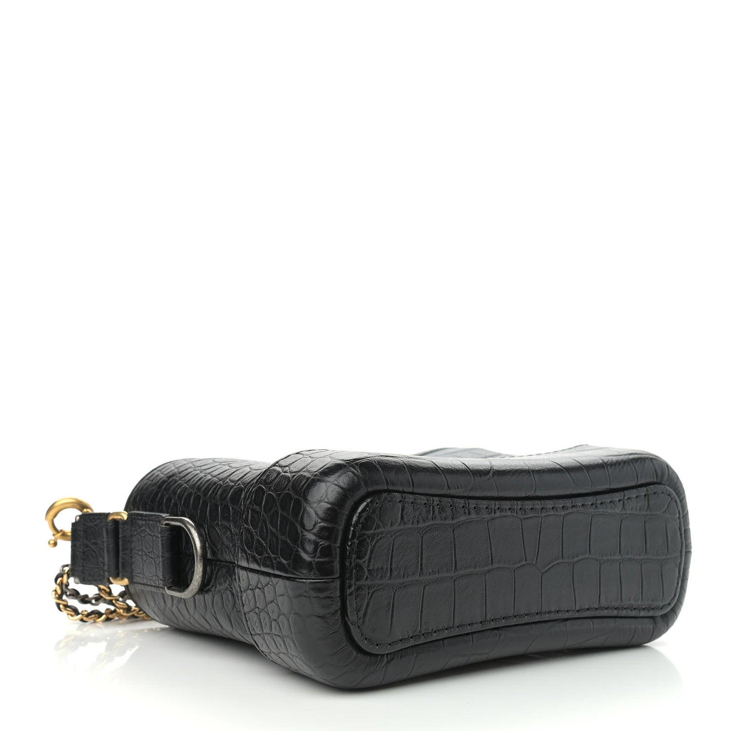 Calfskin Crocodile Embossed Small Gabrielle Cocodile Hobo Black