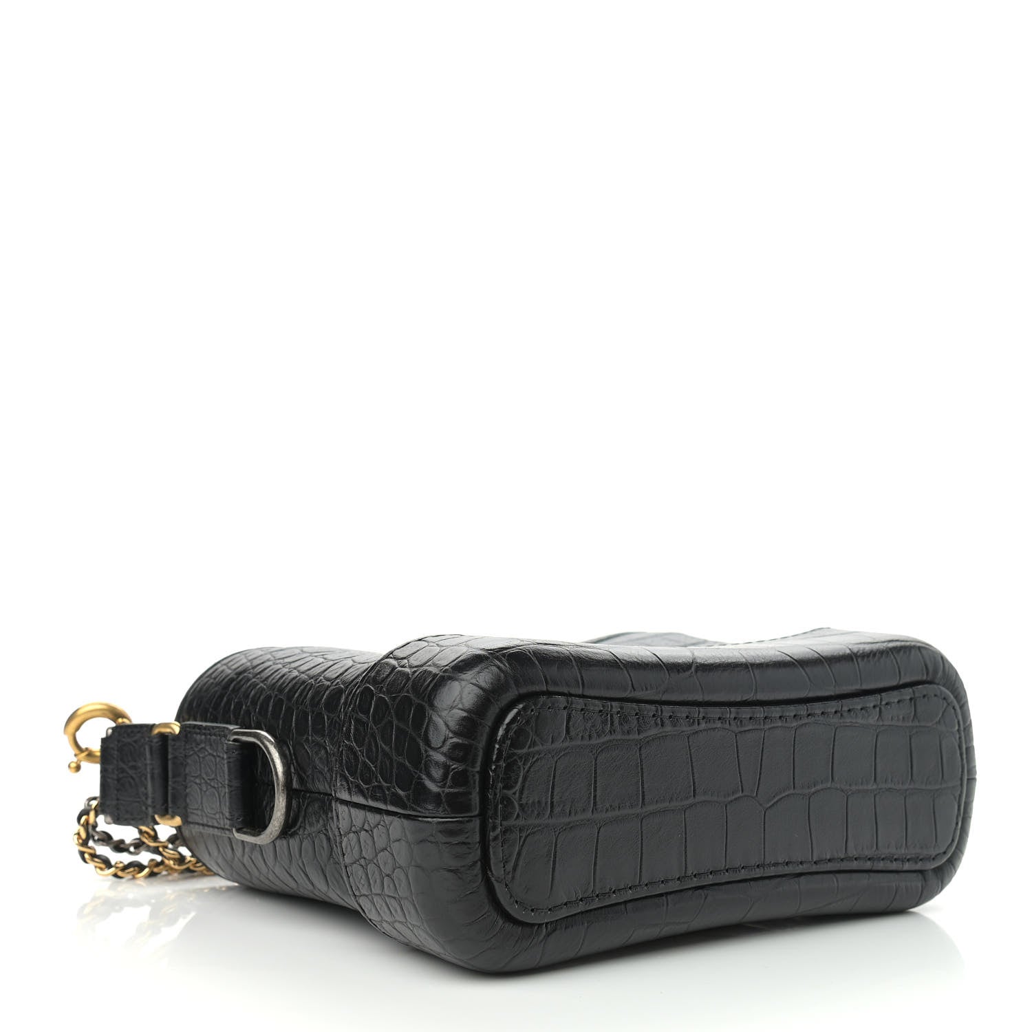 Chanel Calfskin Crocodile Embossed Small Gabrielle Cocodile Hobo Black 4 of 11