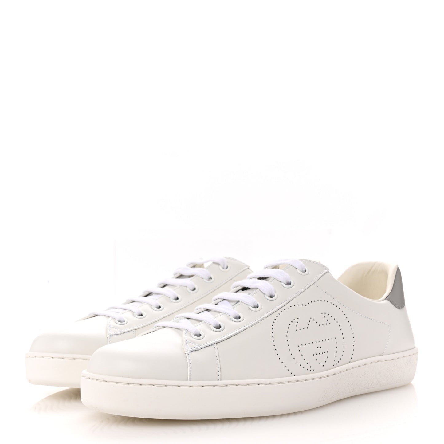 Calfskin Interlocking G Perforated Mens Ace Sneakers 9.5 White Grey Sky