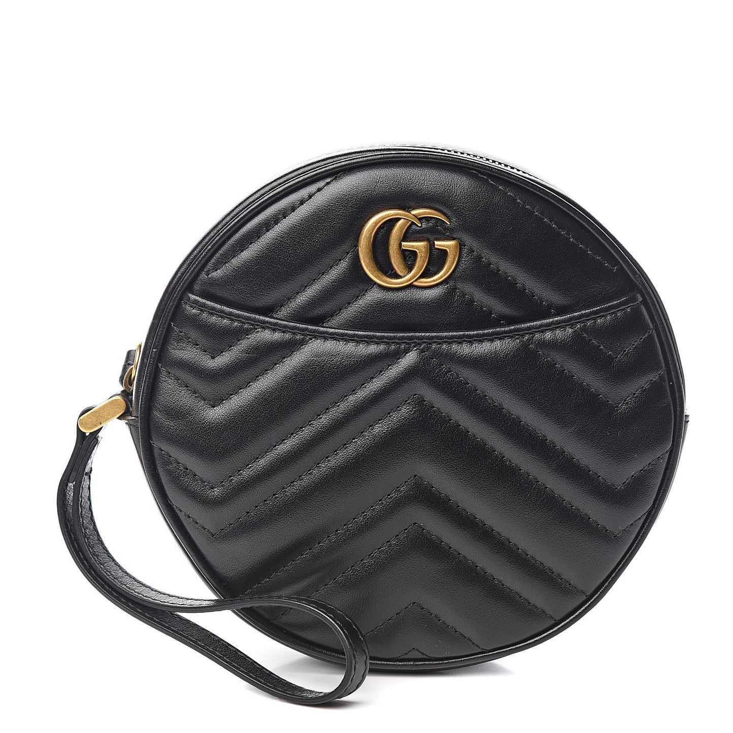 Calfskin Matelasse GG Marmont Round Wrist Wallet Black