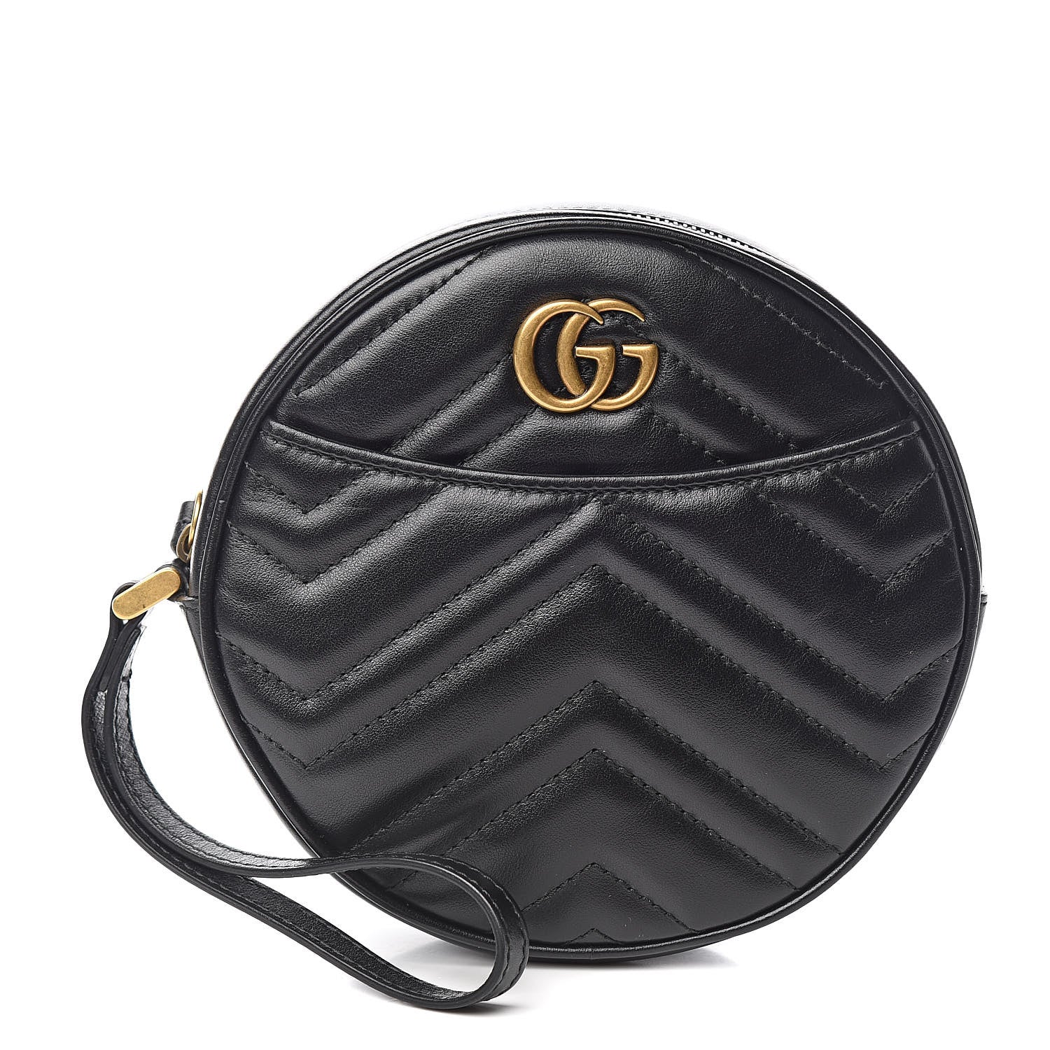 Gucci Calfskin Matelasse GG Marmont Round Wrist Wallet Black 1 of 9