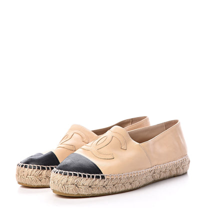 Chanel Lambskin CC Espadrilles 39 Beige Black 3 of 13