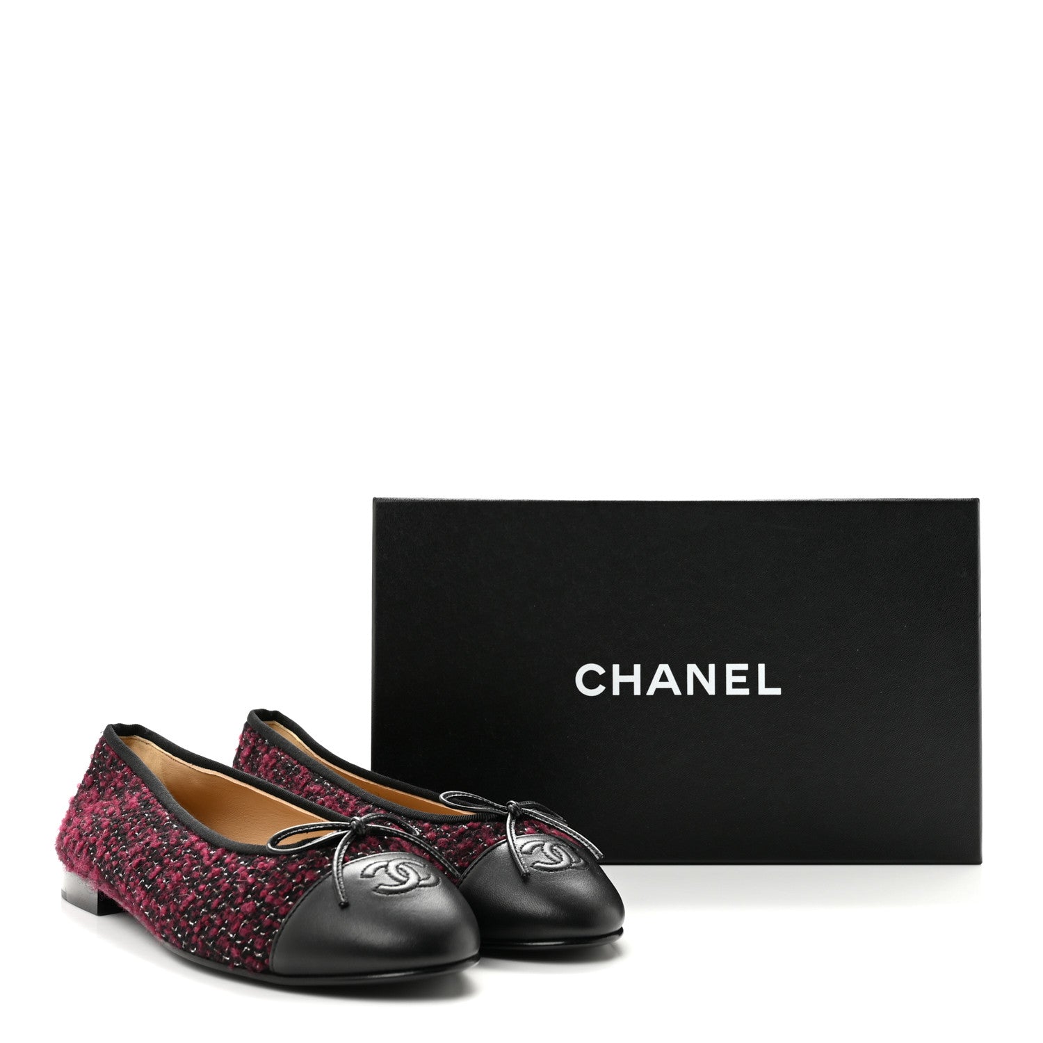 Chanel Wool Cotton Tweed Lambskin Cap Toe Ballerina Flats 39.5 Dark Pink Black Silver 10 of 10