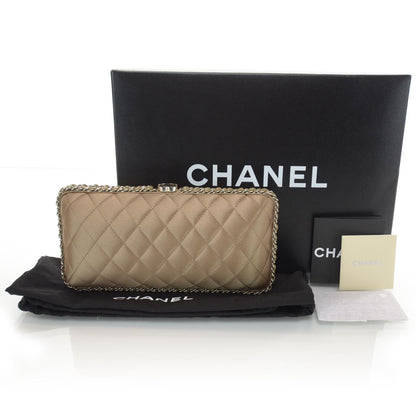 Chanel Satin Quilted Chain Around Clutch Beige 3 of 7