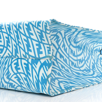 Fendi X SARAH COLEMAN Glazed Canvas Vitello King FF Vertigo Shopping Tote Bag Cyber Blue White 10 of 15