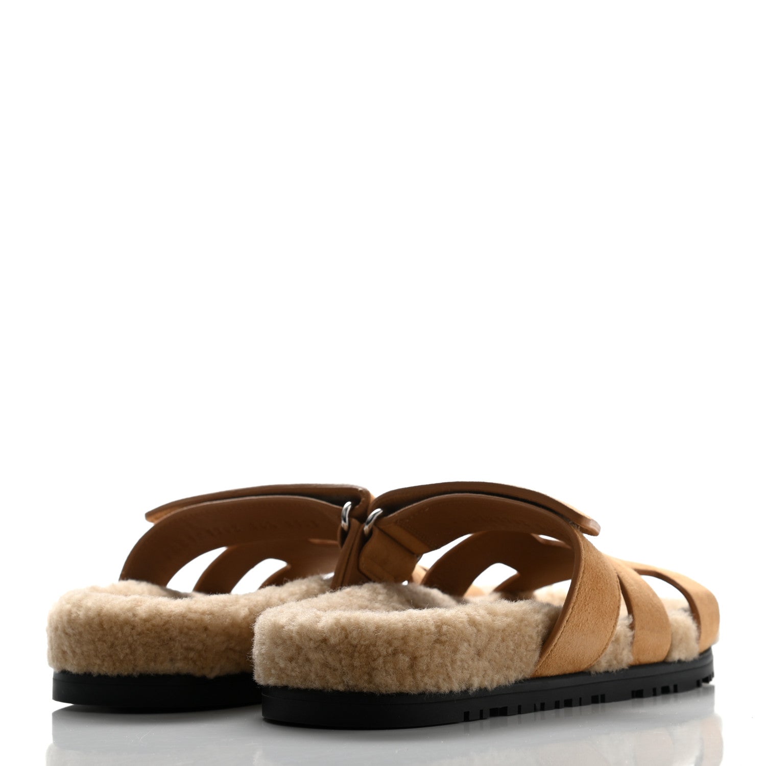 Hermes Suede Goatskin Woolskin Womens Chypre Sandals 36.5 Golden Beige 4 of 9