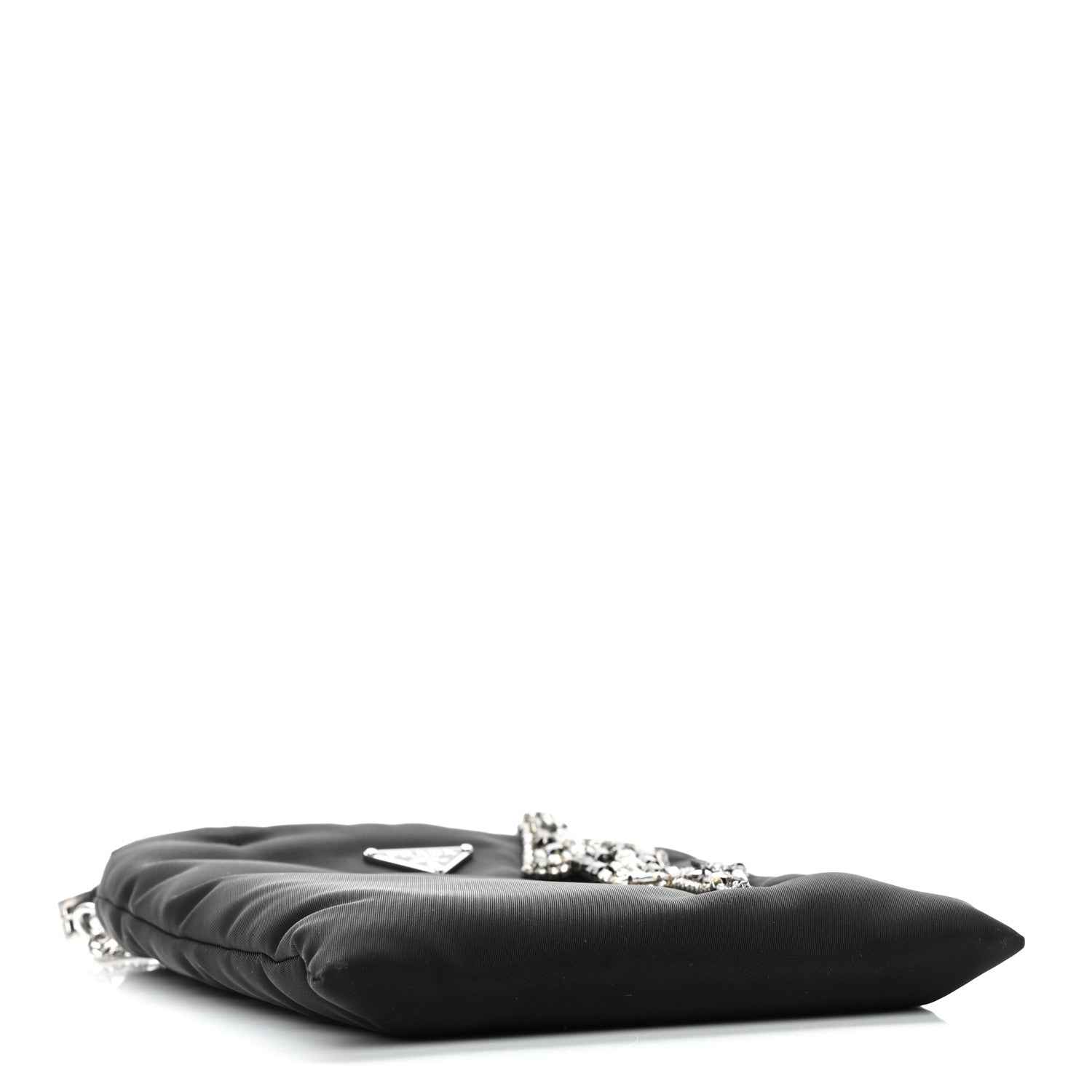 Prada Tessuto Nylon Crystal Metal Triangle Logo Lightning Chain Shopping Tote Black 4 of 12