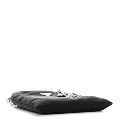 Prada Tessuto Nylon Crystal Metal Triangle Logo Lightning Chain Shopping Tote Black 4 of 12