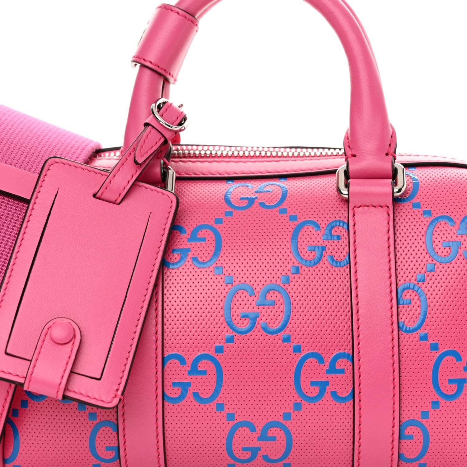 Gucci Calfskin GG Tennis Bi-Color Embossed Mini Duffle Bag Modern Fucsia Modern Blue 8 of 11