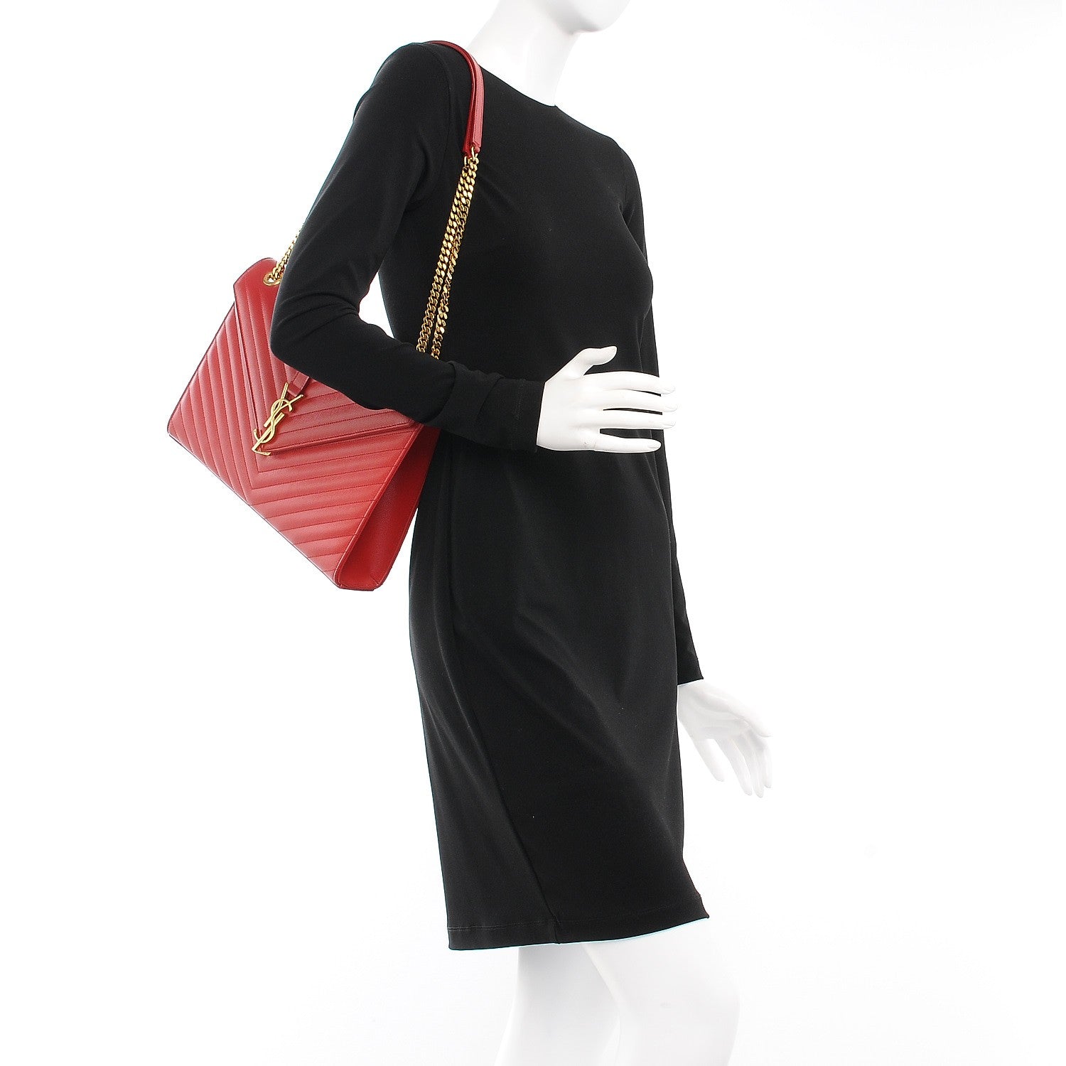 Saint Laurent Grain De Poudre Matelasse Chevron Large Monogram Satchel Lipstick Red 2 of 7