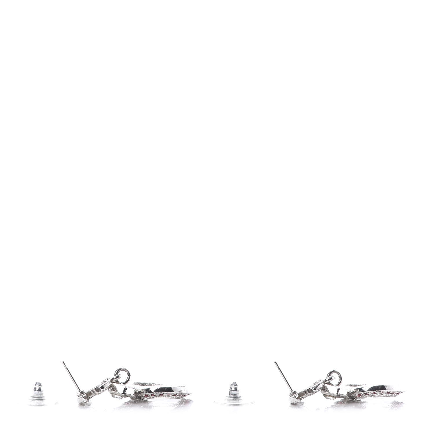 Chanel Crystal Heart CC Drop Earrings Silver Multicolor 4 of 5
