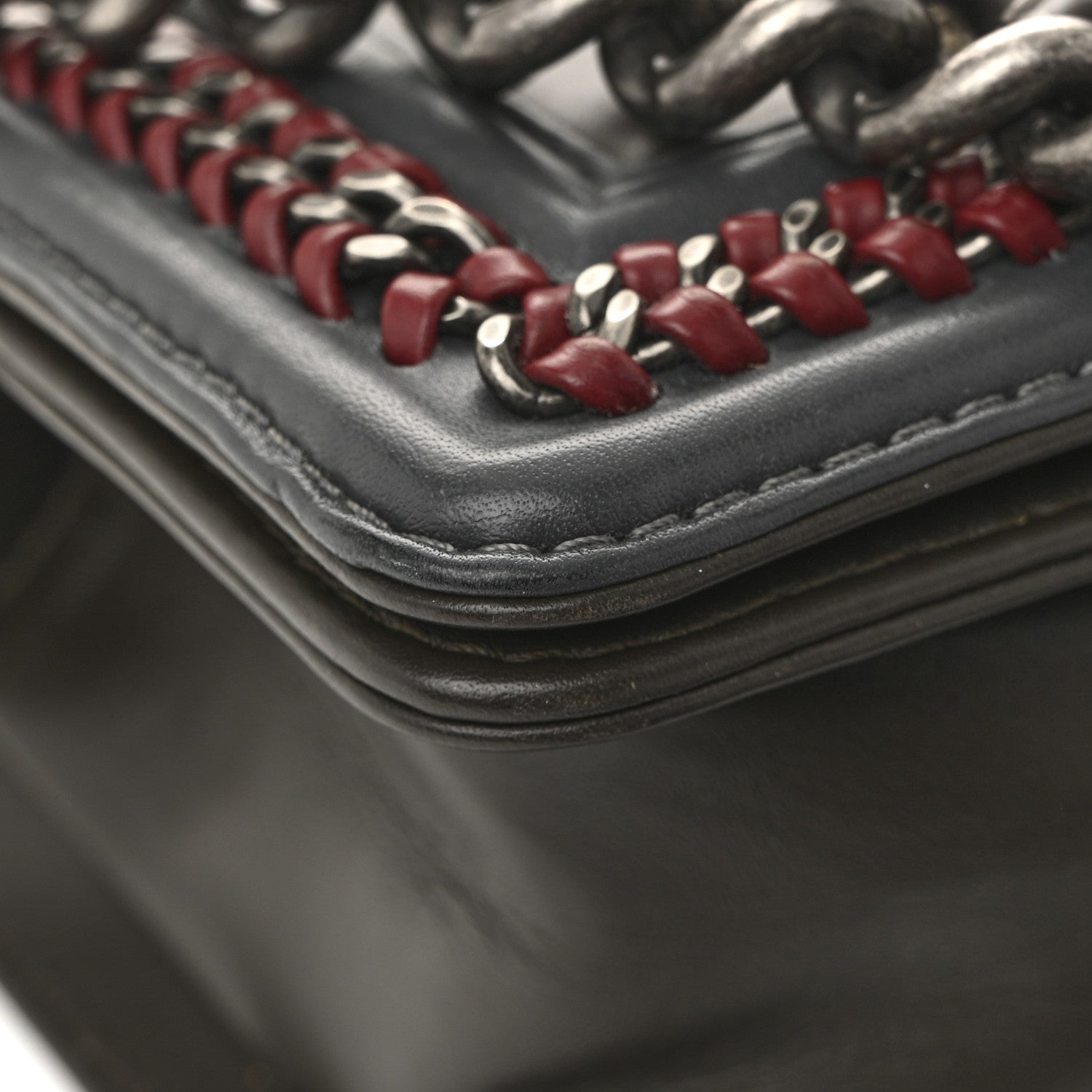 Chanel Calfskin Quilted Small Boy Top Handle Flap Grey Burgundy 15 of 15