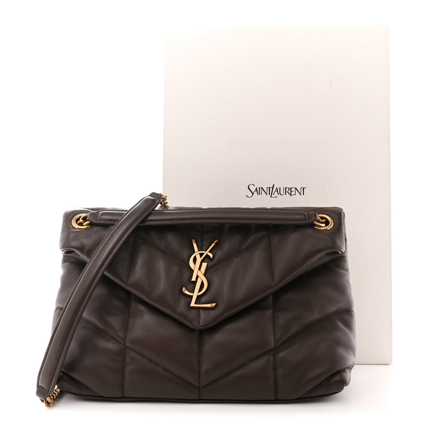 Lambskin Quilted Small Loulou Puffer Monogram Chain Satchel Dark Ganache
