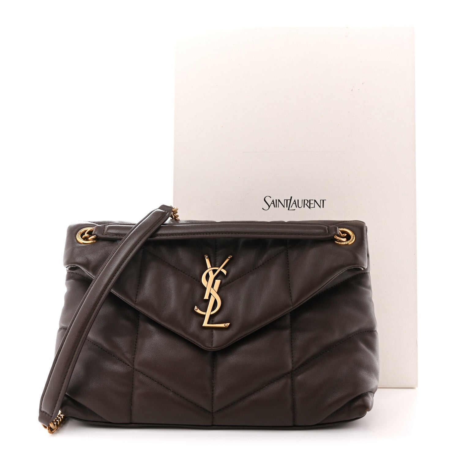 Saint Laurent Lambskin Quilted Small Loulou Puffer Monogram Chain Satchel Dark Ganache 14 of 14