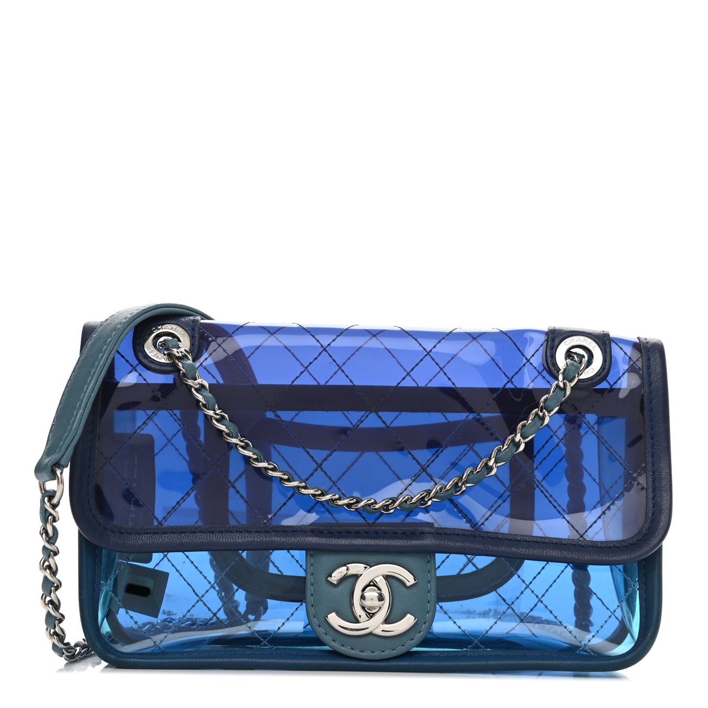 PVC Lambskin Stitched Mini Coco Splash Flap Blue