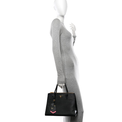 Prada Saffiano Greche Greca Paradigme Bag Black Pink 2 of 10