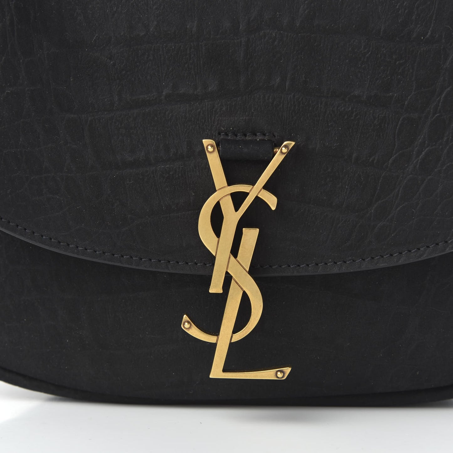 Crocodile Embossed Monogram Nubuck Medium Kaia Satchel Black