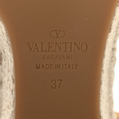 Valentino Garavani Metallic Pebbled Calfskin Rockstud Ankle Strap Espadrille 15/105mm Wedge Sandals 37 Antique Brass Natural 5 of 6