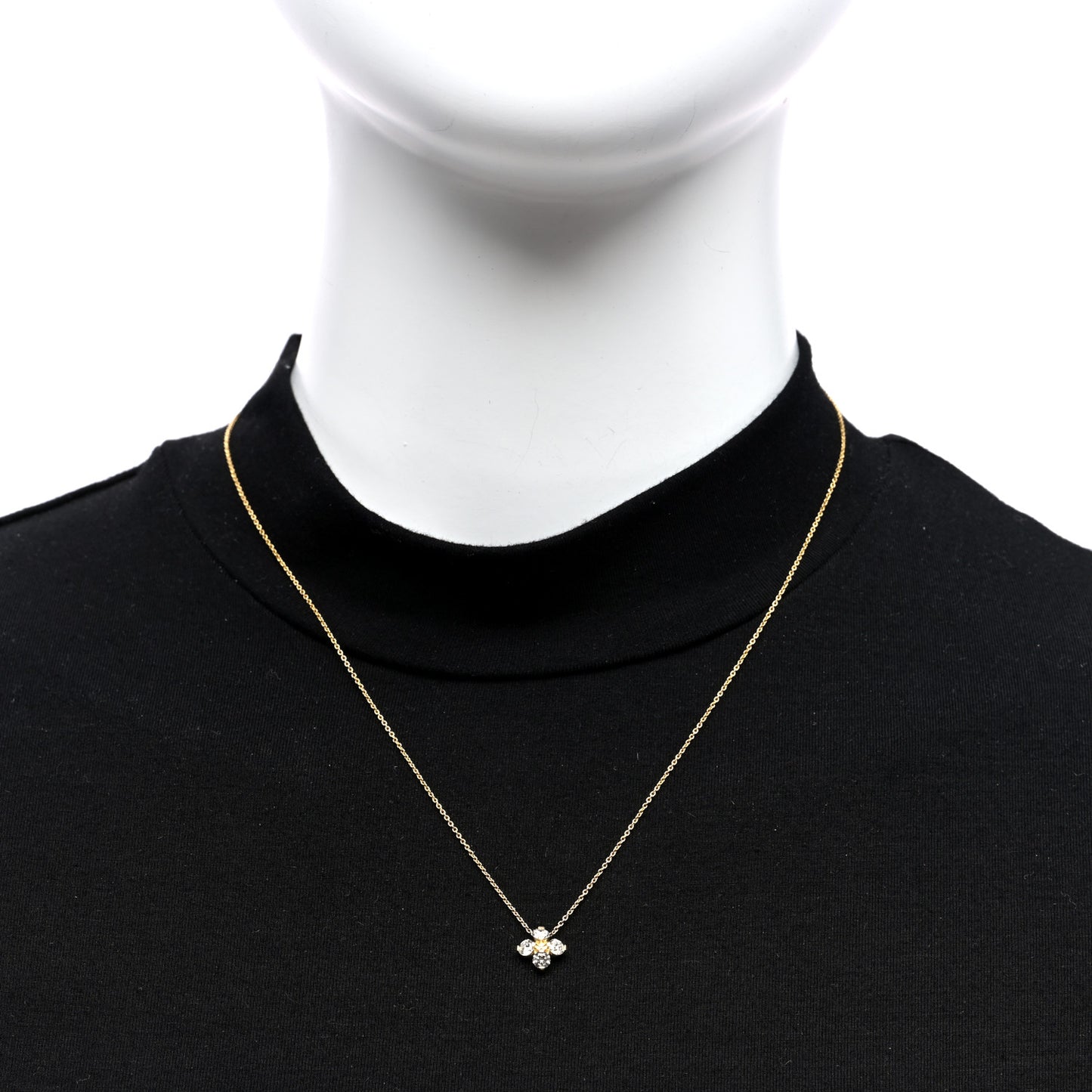 18K Yellow Gold Diamond Love in Verona Flower Pendant Necklace