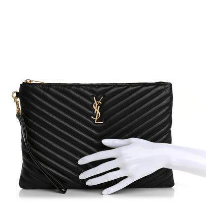 Saint Laurent Calfskin Matelasse Monogram Cassandre Tablet Pouch Black 2 of 10