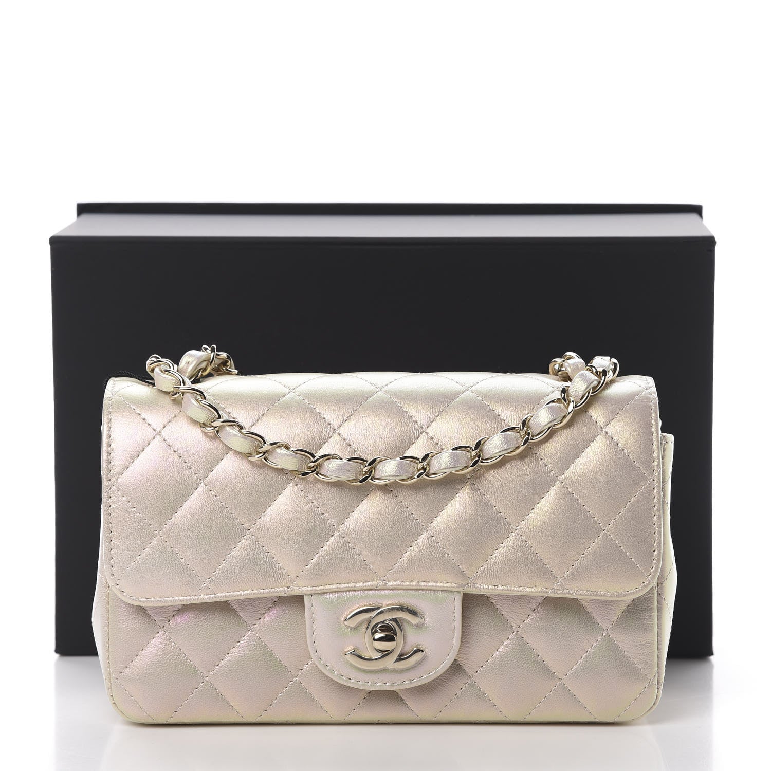 Chanel Iridescent Lambskin Quilted Mini Rectangular Flap Ivory 10 of 11