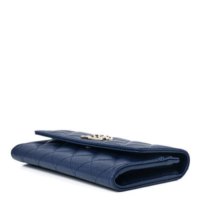 Chanel Caviar Quilted Crystal Long Flap Wallet Navy Blue 10 of 13