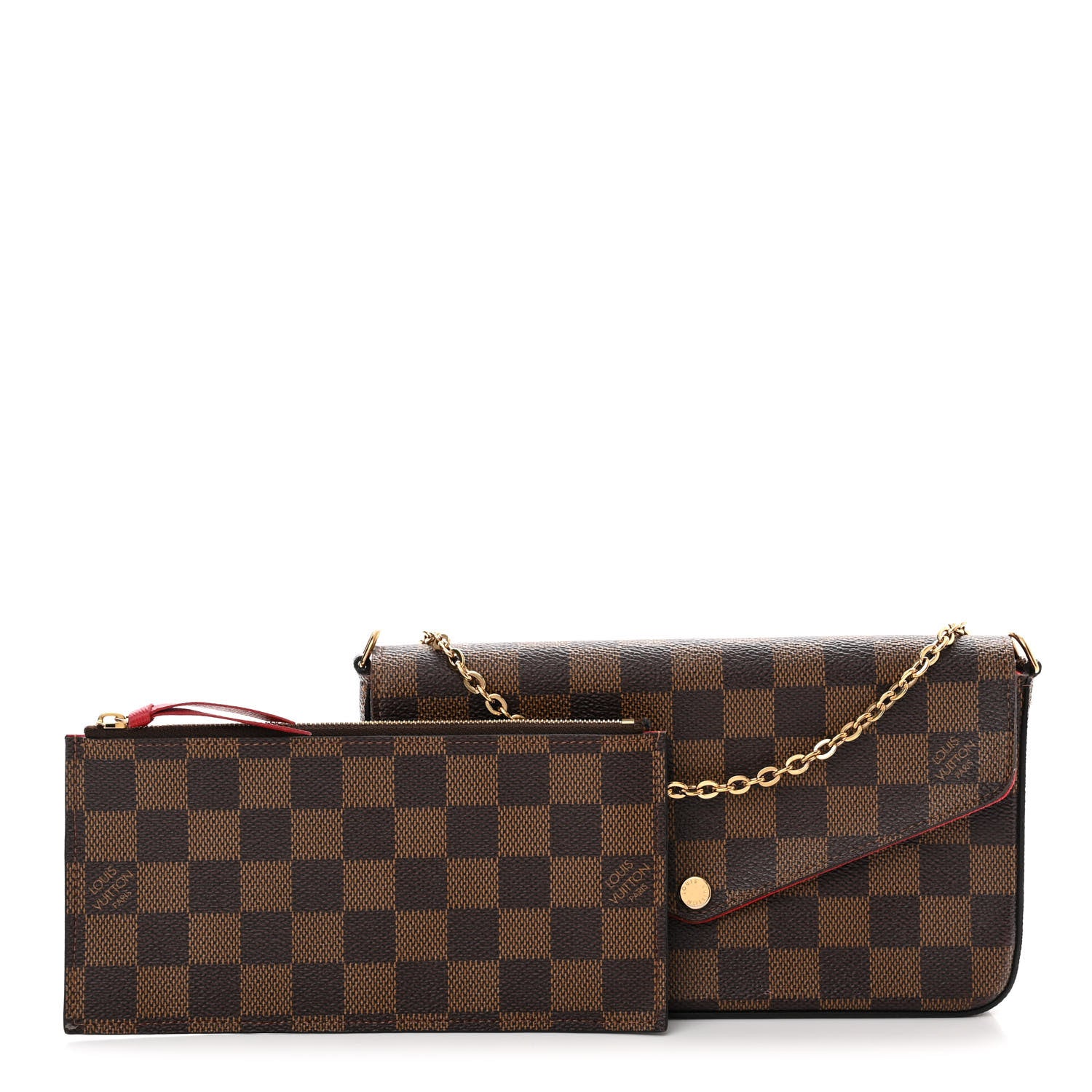 Louis Vuitton Damier Ebene Pochette Felicie Chain Wallet 3 of 14