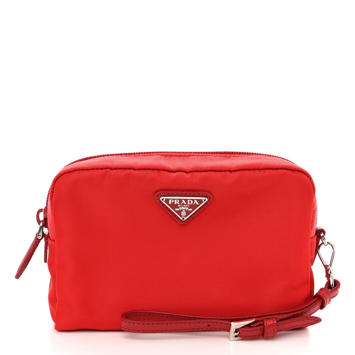 Tessuto Nylon Vela Saffiano Necessaire Wristlet Pouch Rosso