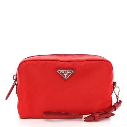 Prada Tessuto Nylon Vela Saffiano Necessaire Wristlet Pouch Rosso 1 of 10