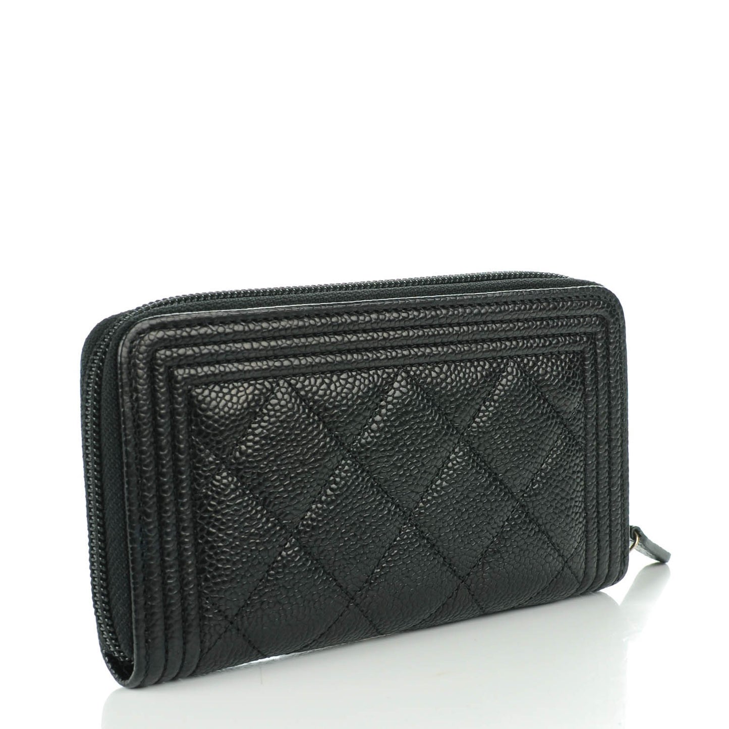 Caviar Quilted Small Boy Zip Around Wallet Black