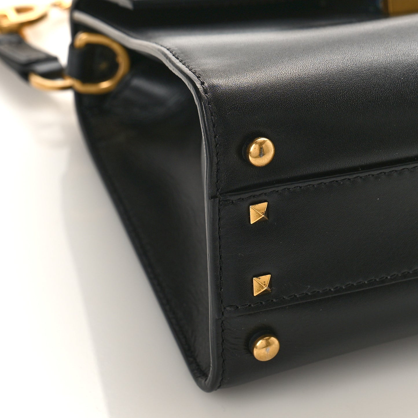 Calfskin Small VSling Top Handle Bag Black
