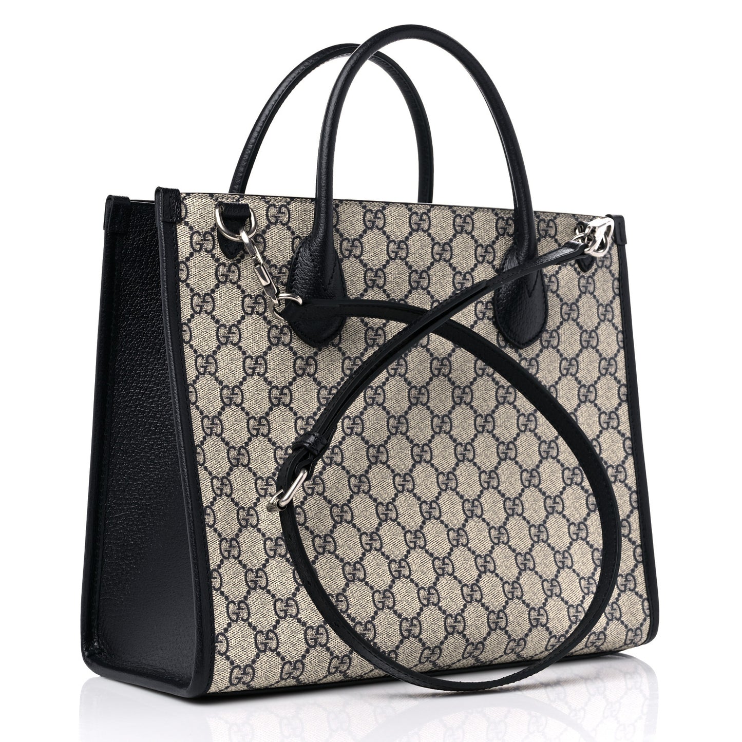 GG Supreme Monogram Textured Dollar Calfskin Small Retro Interlocking G Tote Bag Beige Blue