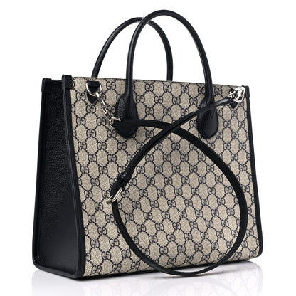 Gucci GG Supreme Monogram Textured Dollar Calfskin Small Retro Interlocking G Tote Bag Beige Blue 3 of 8