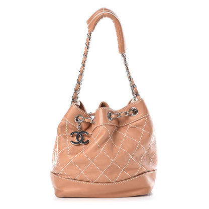 Chanel Lambskin Contrast Stitch Small Drawstring Tote Camel 1 of 13