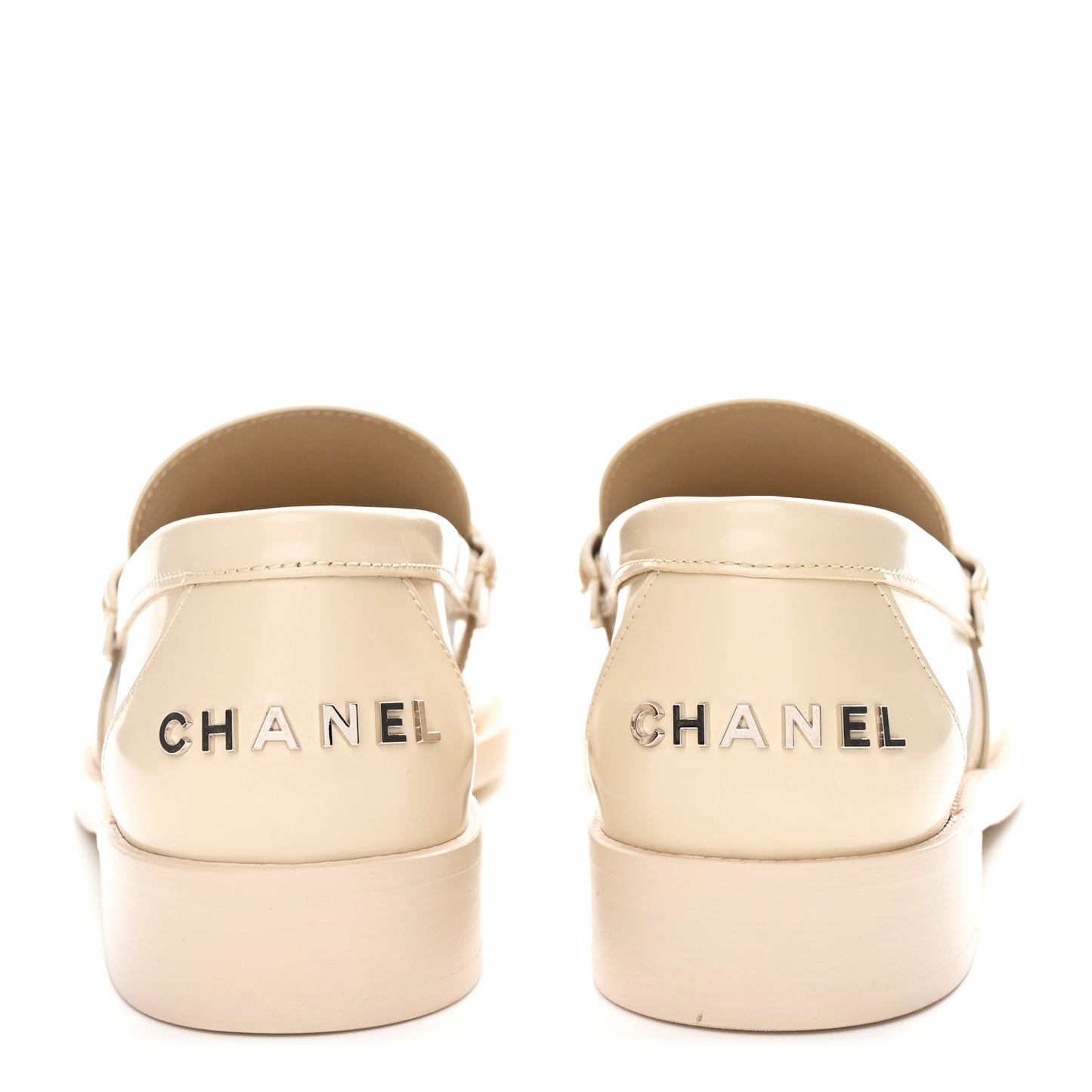 Shiny Calfskin Logo Loafers 39.5 Beige